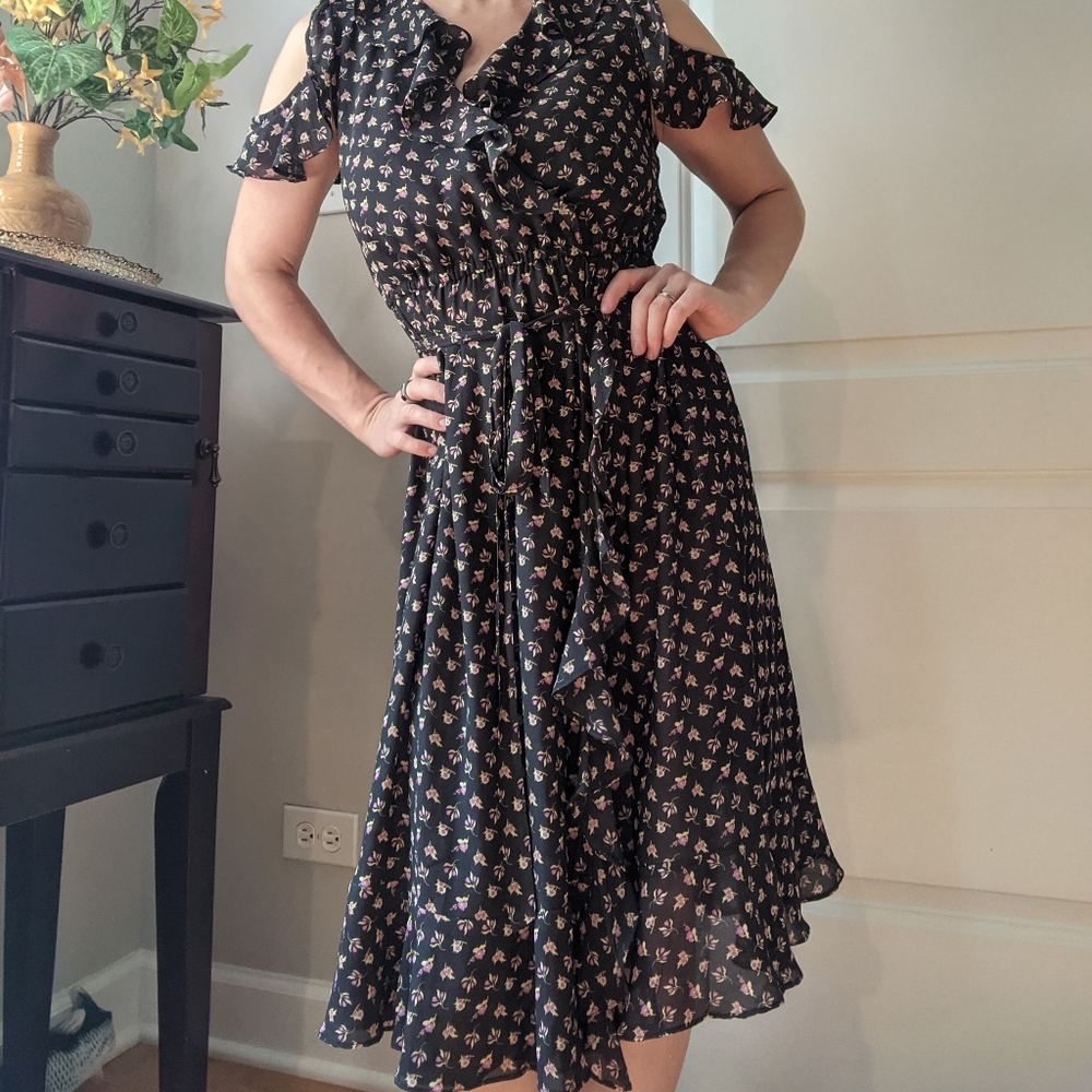 LOFT XS Petite Polyester Floral T-Length Dress